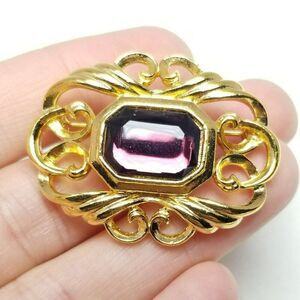 Vintage Purple and Gold Tone Brooch, Fancy Design Lapel Pin, Retro Estate
